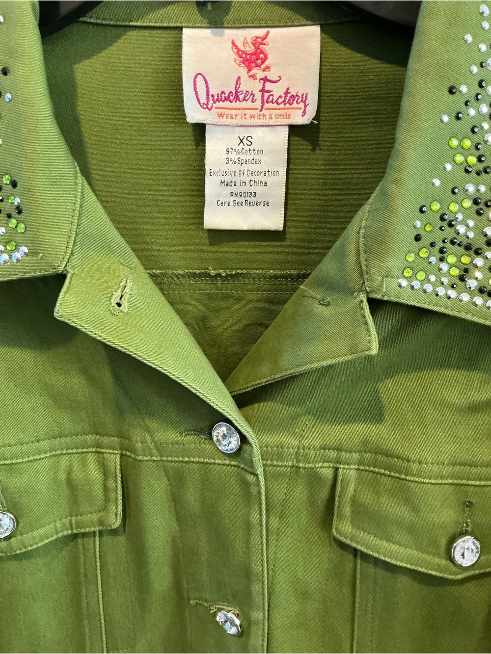 Quaker Factory Kiwi Green Crystal Embellished Festival Dolly Cowgirl Jacket XS - Picture 4 of 11